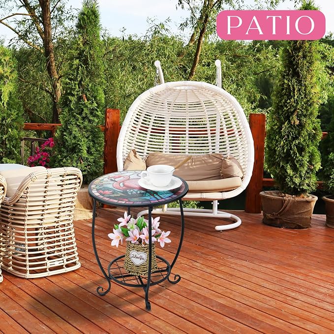 Outdoor Side Table Round Small Mosaic Patio Accent Indoor End Plant Coffee Tea - Image 5