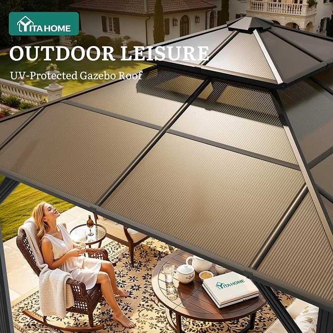 YITAHOME 10X10FT Polycarbonate Gazebo Outdoor Patio Double Top Canopy - Image 2