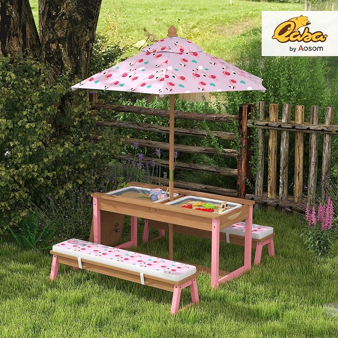 Qaba Kids Picnic Table, Wooden Table and Bench Set - Image 2