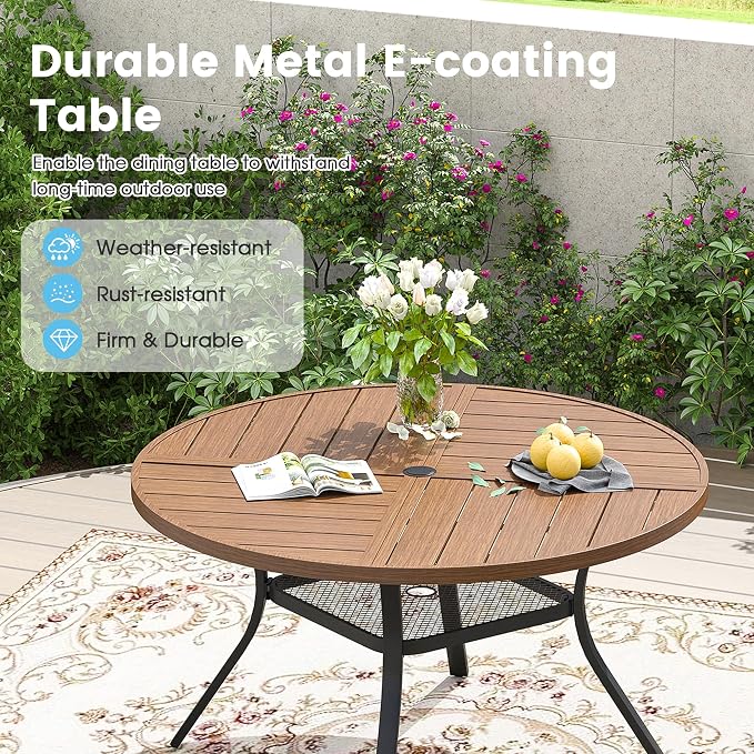 Patio Dining Table for 4-6, Round Metal Outdoor Table - Image 3