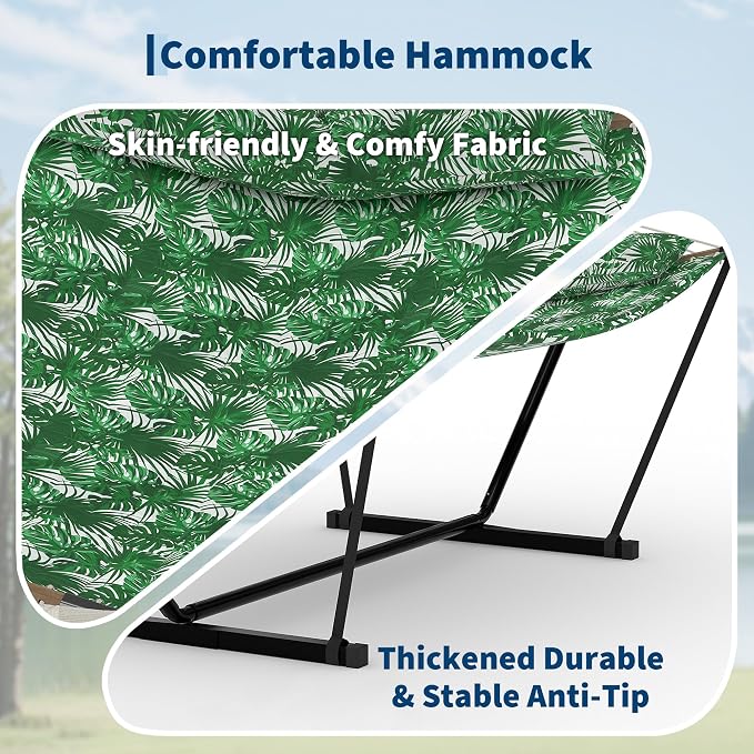 2 Person Double Hammock with Adjustable Steel Stand & Pillow, Heavy Duty - Image 8