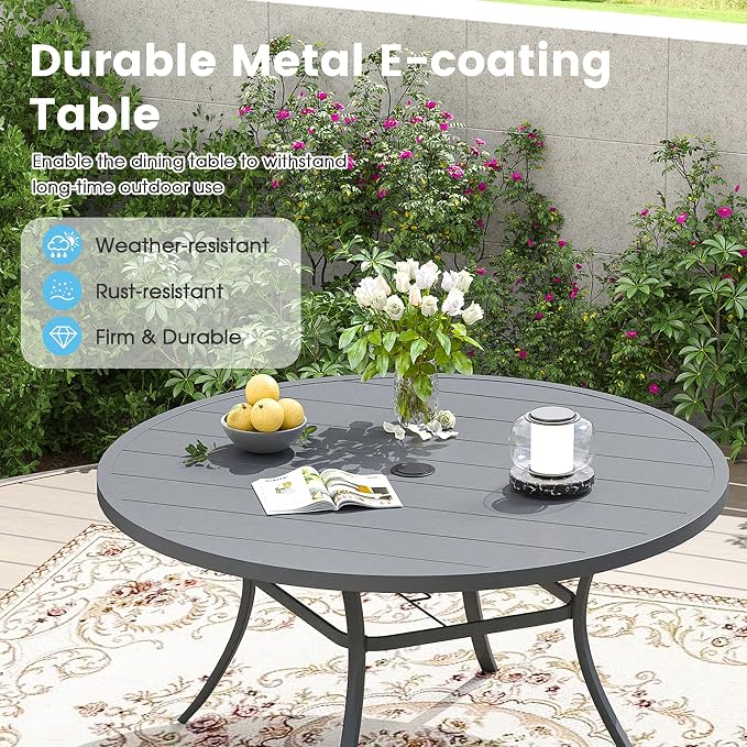 Patio Dining Table for 6-8, Round Metal Outdoor Table - Image 4