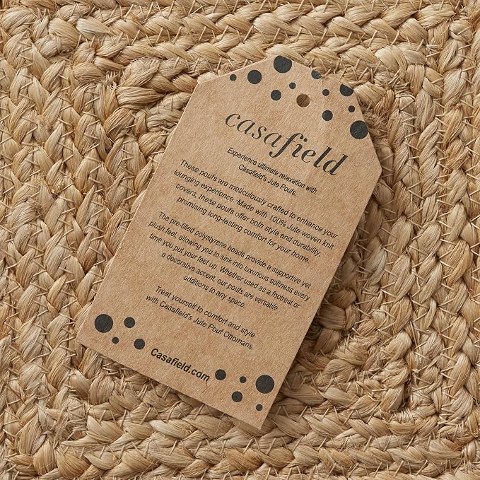 Casafield Hand-Braided Jute Pouf Ottoman Footrest, Natural Woven Boho Floor - Image 7