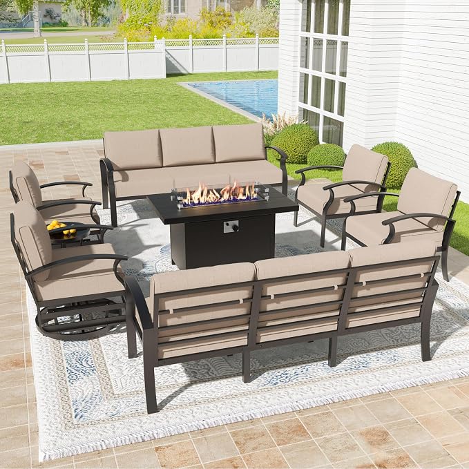 Kullavik Aluminum Patio Furniture Set, 8 Pieces 10 Seat Metal Outdoor Furniture by KULLAVIK