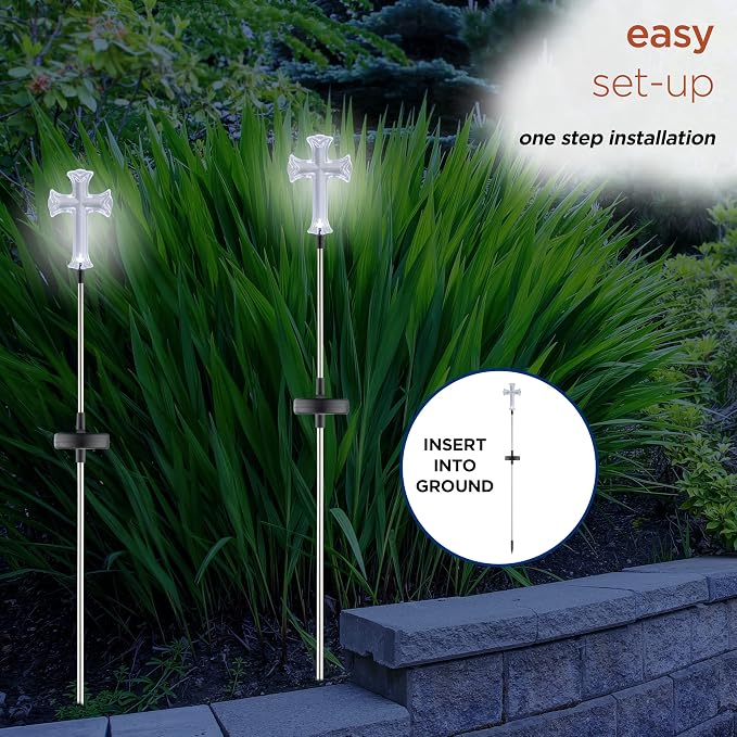 Alpine Corporation 34" Tall Outdoor Solar Powered Cross Pathway Light Stakes - Image 11