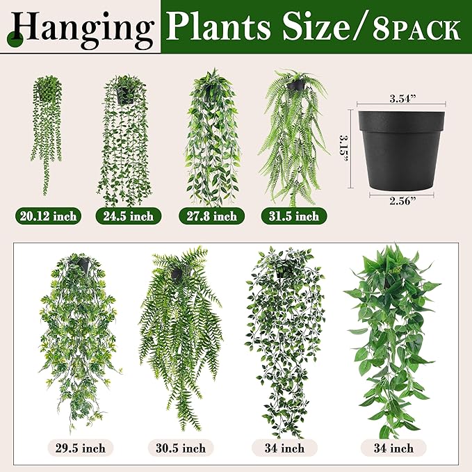 Der Rose 8Pcs Fake Plants Hanging Artificial Ivy Vine Faux Eucalyptus Hanging - Image 3