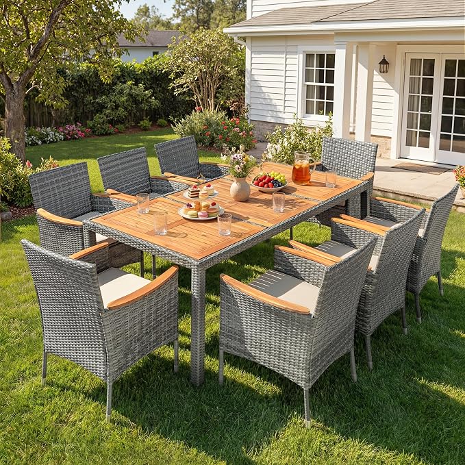 Devoko Outdoor Patio Dining Sets 9 Pieces Wicker Outdoor Dining Table and - Image 2