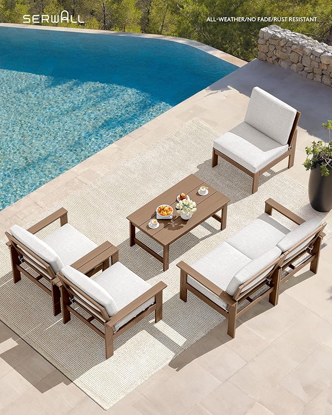 SERWALL HDPE Patio Conversation Set, 6-piece Sectional Outdoor Furniture Set - Image 6