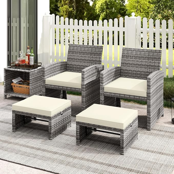 Tangkula 2 Pieces Patio PE Rattan Ottomans, and Yard - Image 8