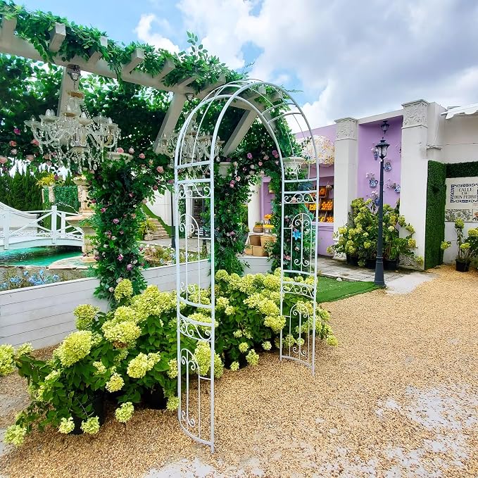 SCENDOR White Wedding Arch Garden Arbor Curved Metal Archway by SCENDOR