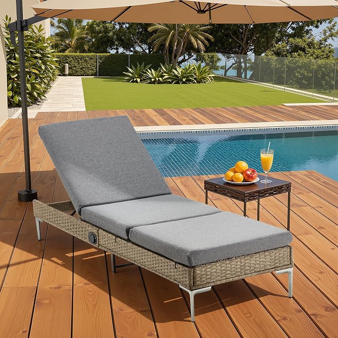 HOMREST Outdoor Chaise Lounge Chair, Patio Wicker Recliner - Image 2