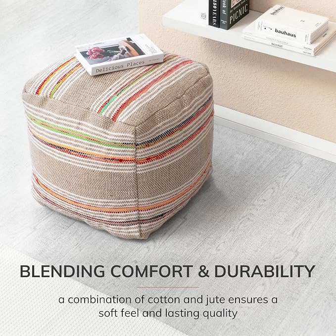 Anji Mountain Artisan Crafted Cotton Blend Pouf Ottoman | Versatile Floor - Image 3