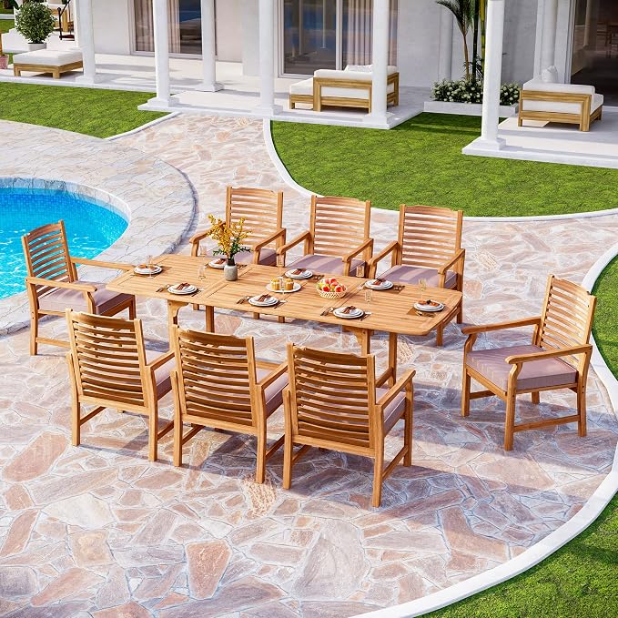 PHI VILLA 9 Pieces Acacia Wood Patio Dining Set by PHIVILLAThepioneerofcomfortablehouseholdsupplies