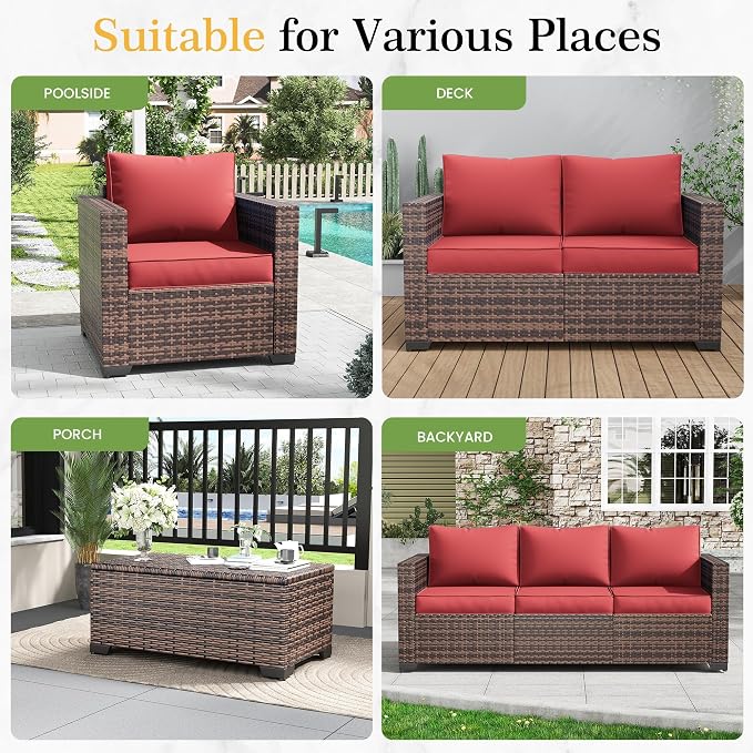 Amopatio Wicker Outdoor Sofa Single Armrest Chair 2 Pack, High Back Waterproof - Image 6