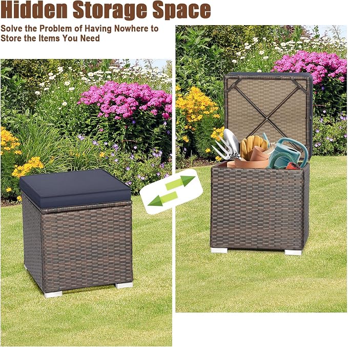 RELAX4LIFE Wicker Outdoor Storage Ottoman, 2-Piece Rattan Footstool w/Removable - Image 5