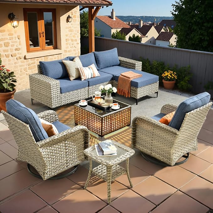 HOOOWOOO Outdoor Sectional Furniture Set, 8 Pieces Wicker Patio Conversation by DesignforBetterLife