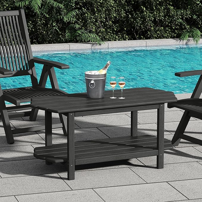 Adirondack Outdoor Patio Table-2 Tier Outside Table Irregular Grey Coffee Table by MINPINSER