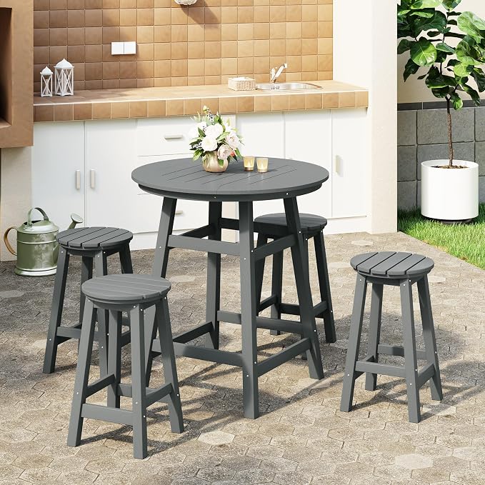 WestinTrends Malibu 5-Piece HDPE Outdoor Patio Dining Bar Bistro Table Set - Image 2