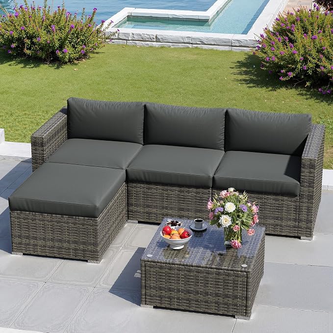 Green4ever 5-Piece Outdoor Patio Furniture Set, All-Weather Wicker Rattan by Green4ever