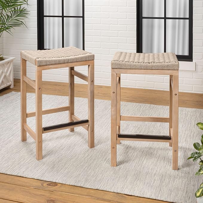 JONATHAN Y CSL1201A-SET2 Armand 25.6" Modern Coastal Backless Acacia Wood - Image 5