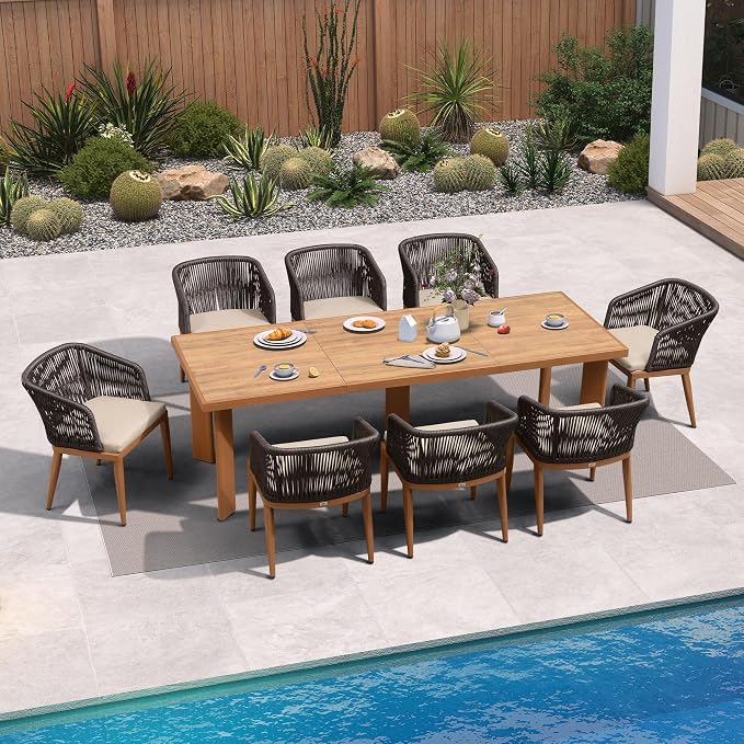 PURPLE LEAF 9 Pieces Outdoor Dining Set Patio Furniture Set Aluminum Rattan by PURPLELEAF