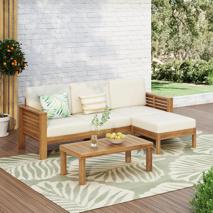 Merax 3 Piece Acacia Wood Patio Furniture Set, Outdoor Sectional Sofa Set - Image 5