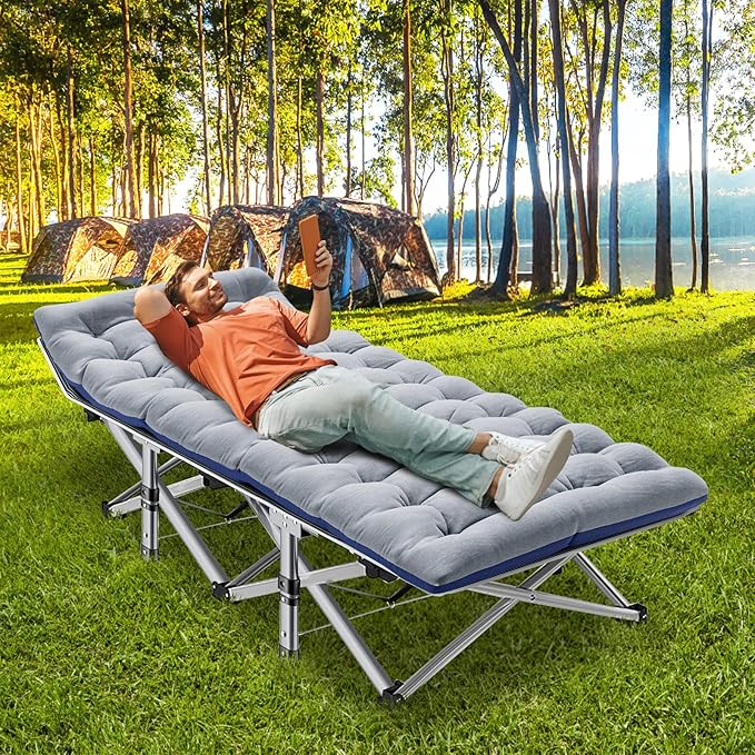 ABORON Camping Cot for Adult 28" Extra Wide, 2PK Heavy-Duty 1200D Oxford Cot - Image 2