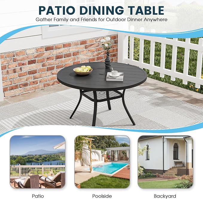 Patio Dining Table for 4, Round Metal Outdoor Table - Image 6