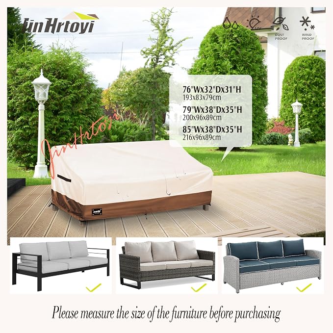 JinHrtoyi 3-Seater Outdoor Couch Cover, 76Wx32Dx31H inches Outdoor Furniture - Image 5