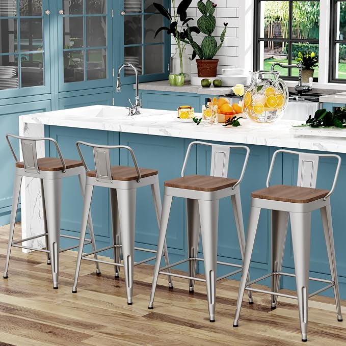 WENTMENT Bar Stools Set of 4 Counter Height Stools - Image 5