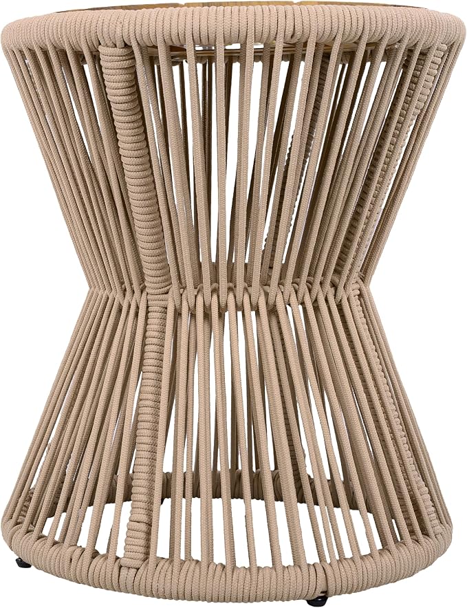 Scott Living Nara 18.9" Acacia Wood Outdoor Side Table, Metal Frame+Woven Rope - Image 4