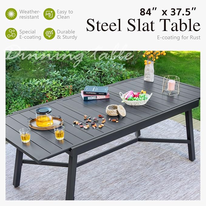 Sophia & William Black Expandable Patio Table Metal Outdoor Dining Table - Image 3
