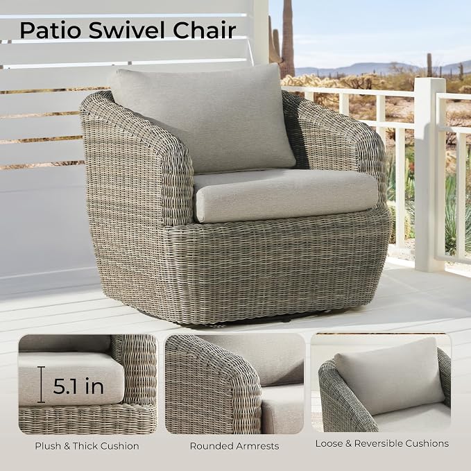 CHITA 5 Pieces Patio Wicker Furniture Set, Outdoor Rattan Bistro Set - Image 3