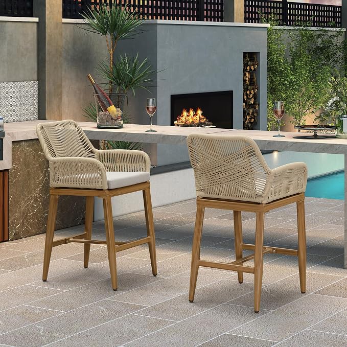 PURPLE LEAF Outdoor 24" Counter Height Bar Stools Chair Set of 2, All Weather - Image 7