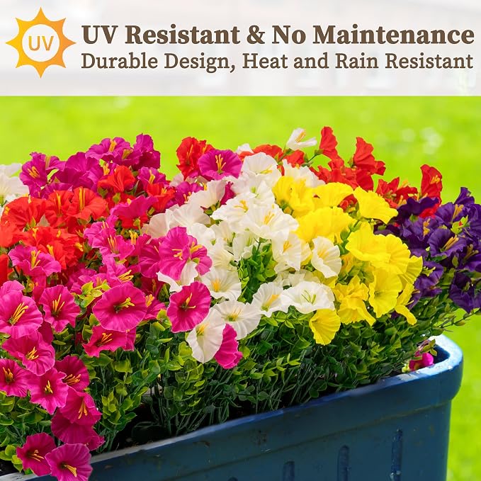 20PCS Artificial Fake Flowers for Outdoors/Indoors, Faux Silk Colorful Morning - Image 4