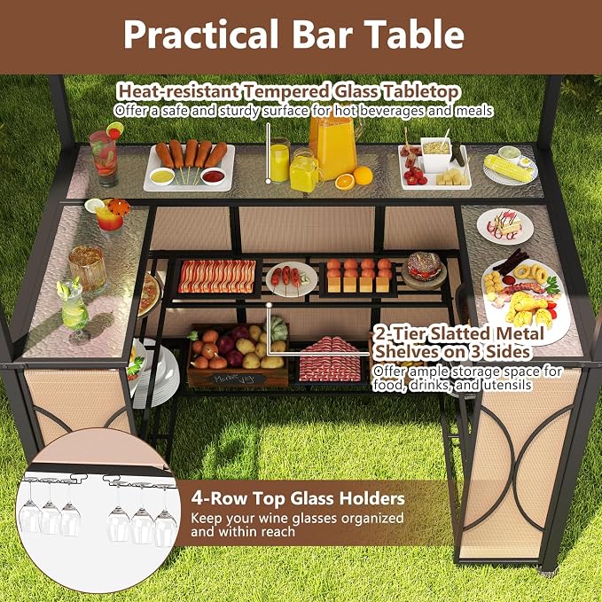 Tangkula 3-Piece Patio Bar Set, Grill Gazebo & 2 Bar Stools - Image 3