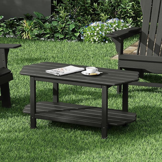 Adirondack Outdoor Patio Table-2 Tier Outside Table Irregular Grey Coffee Table - Image 4