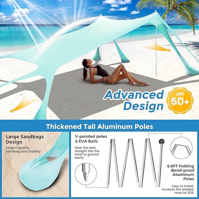 Beach Canopy Beach Tent Pop Up Shade 10x10ft Sun Shelter UPF50+ - Image 4
