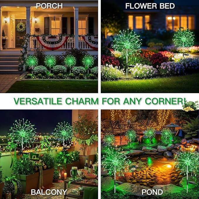 suddus St. Patrick's Day Decorations Solar Firework Lights - Image 7