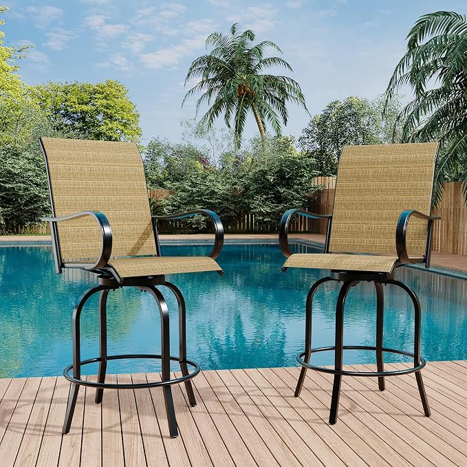 GarveeLife 2 Piece Outdoor Swivel Bar Chairs, Patio High Swivel Bar Stools by GarveeLife