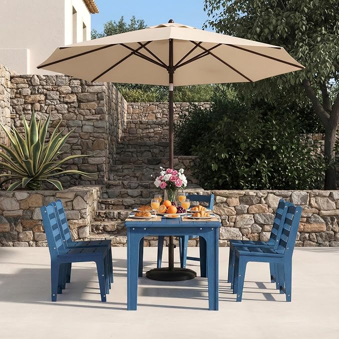 HDPE Patio Dining Set for 6, Weather-Resistant Outdoor Table - Image 4