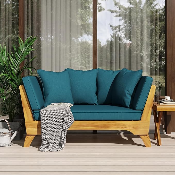 Merax Outdoor Patio Convertible Sofa Couch, Luxury Green Sectional Daybed - Image 2