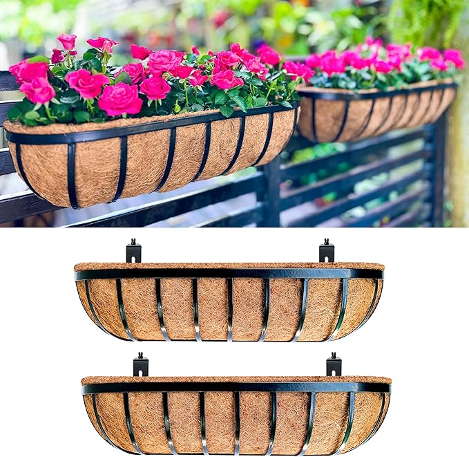 LaLaGreen Railing Planters Box Black Metal Large Rectangular Window Flower Box by L%C3%A1L%C3%A1Green