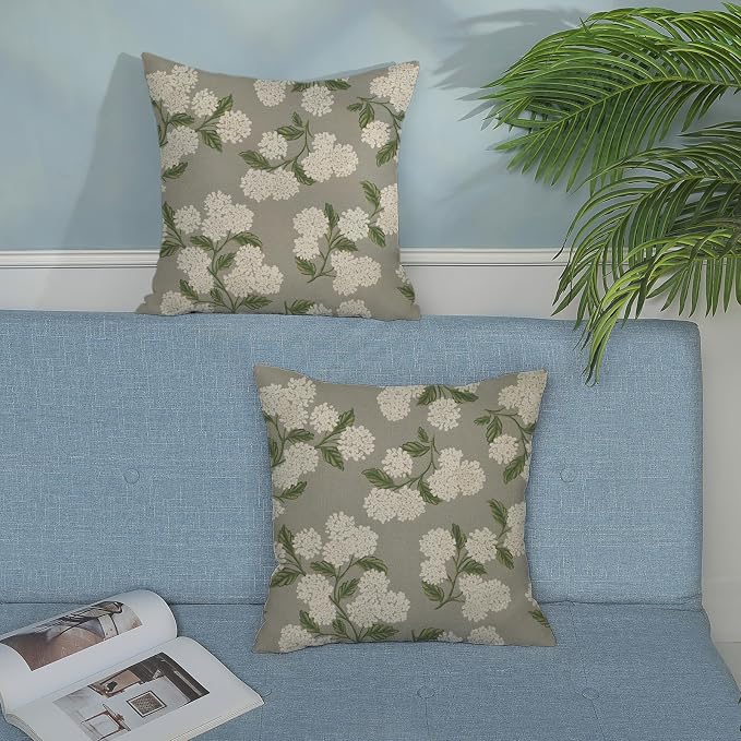 Grey Spring Pillow Covers 16x16 Inch 2 Pcs Gray Green Hydrangea Flower Decor - Image 3