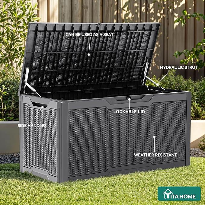 YITAHOME 100 Gallon Outdoor Storage Box, Large Water Resistant Resin Deck Box - Image 3