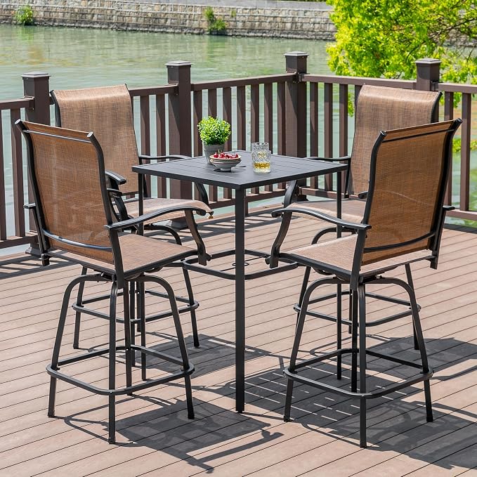 NUU GARDEN 5 Piece Outdoor Swivel Bar Set, All Weather Patio High Bar Stool - Image 3