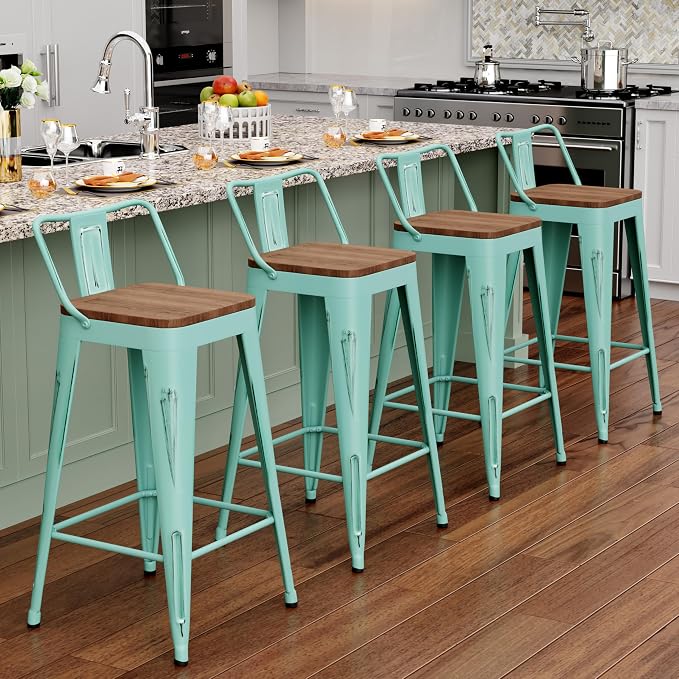 Alunaune 26" Metal Bar Stools Set of 4 Counter Height Barstools Industrial by HomeFurniture
