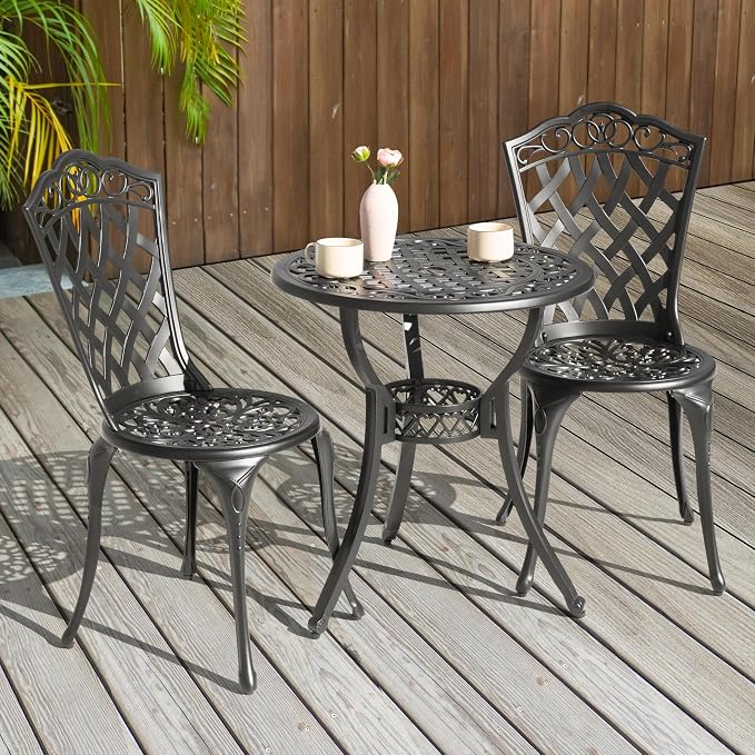 NUU GARDEN 3-Piece Patio Bistro Set Outdoor Cast Aluminum Bistro Table and - Image 2