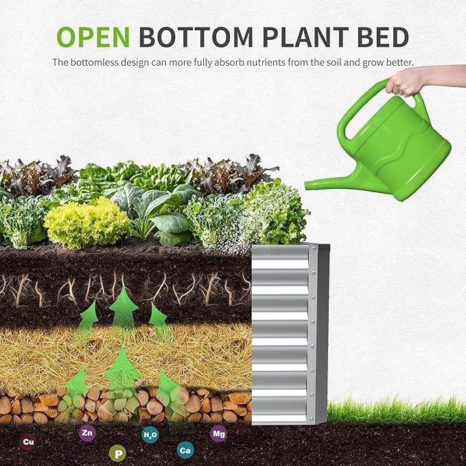 6X3X2ft Galvanized Raised Garden Bed, Outdoor Courtyard Planter Box Metal Patio - Image 3