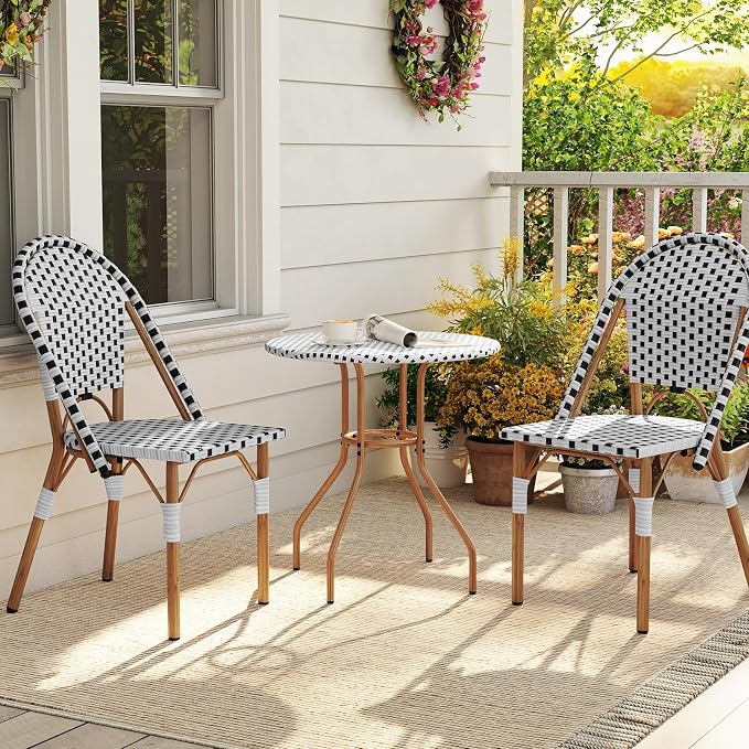 Tangkula 3 Piece French Bistro Table Chair Set, Outdoor Wicker Round Table & 2 - Image 3